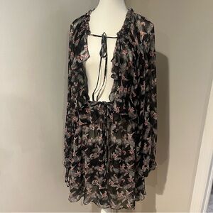 Victoria Secret Floral Sheer Black Top / Dress